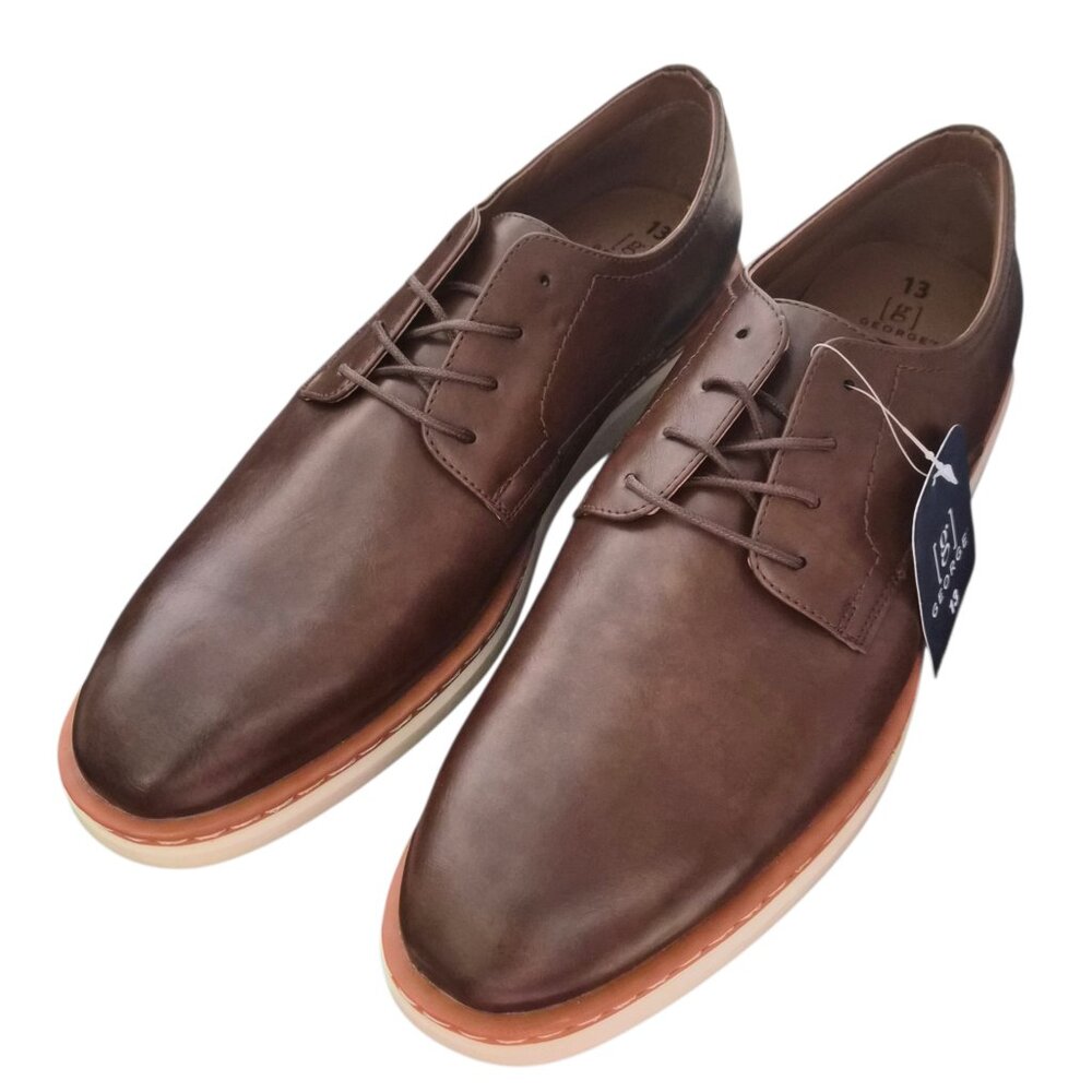 NWT George Men's Casual Oxford Shoes Kradinn Size 13 Dark Brown Foam Lace-Up